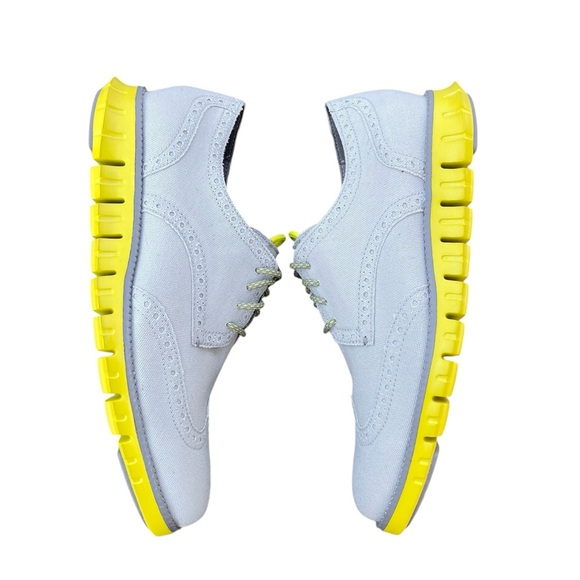 Cole Haan’s Men’s ZEROGRAND Wingtip Oxford Canvas Shoes Size 8 Grey Neon Yellow - Picture 2 of 11